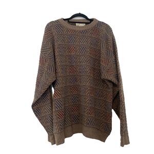 Vt Natural Issue Mens XL Sweater Grandpa Cosby Coogi Style Textured Brown Plaid